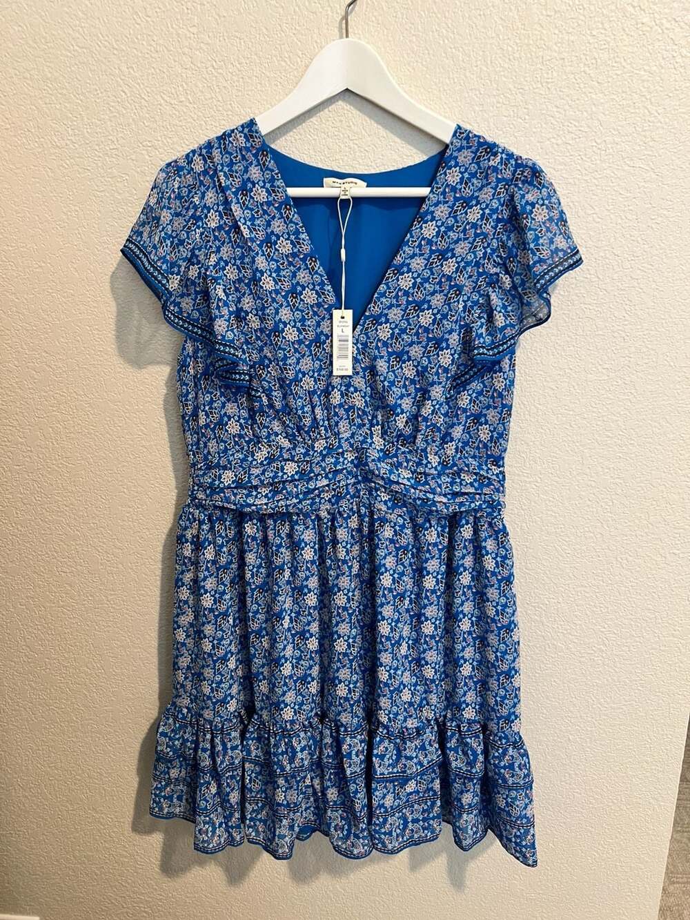 Max Studio Blue Floral Print Ruffle Hem Mini Dress